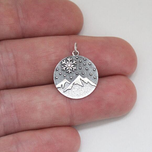 Sterling Silver Snow Covered Mountain Charm, Sterling Silver Mountain Top Charm - Picture 1 of 4
